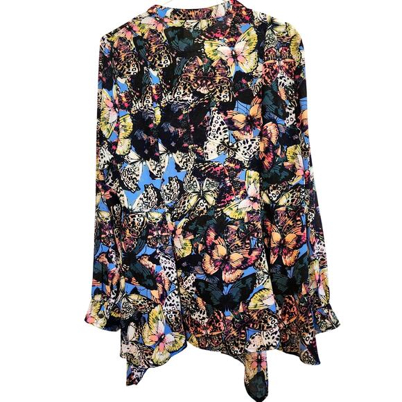 Womens Investments Butterfly Blouse, Sz L Multicolor Button Front Cardigan - Picture 3 of 9